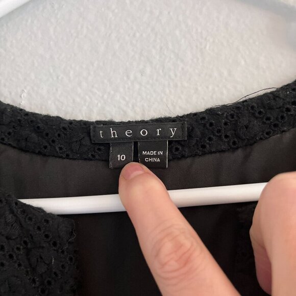 Theory Etiara Eyelet V-Neck Sleeveless A-Line Black Mini Dress Size 10 - Picture 5 of 12